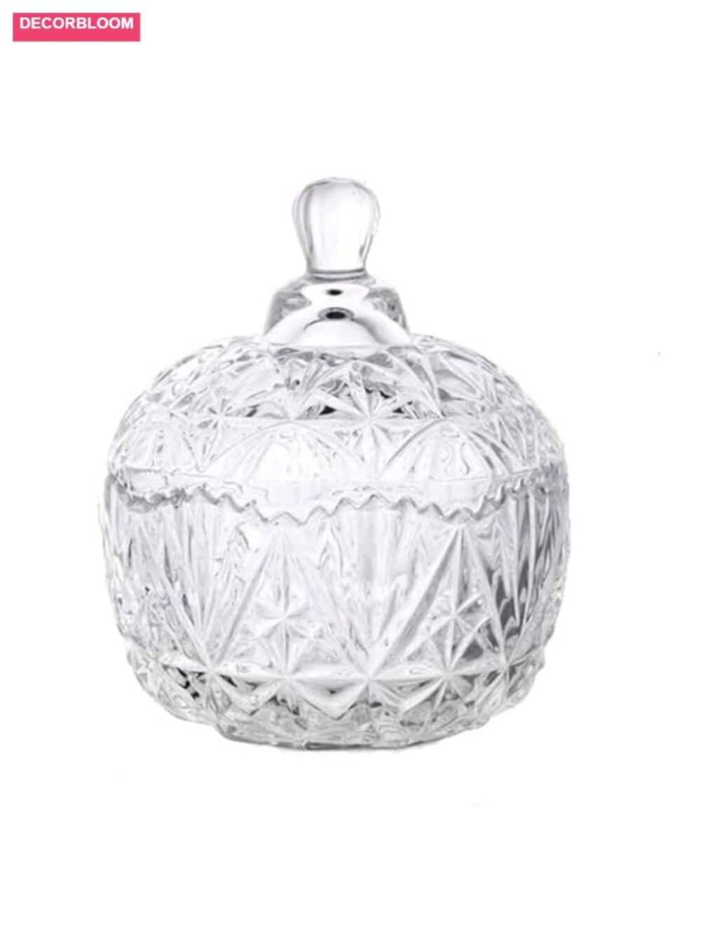 Glass Candy Storage Jar with Lid Crystal Diamond Cut Apothecary Bowl
